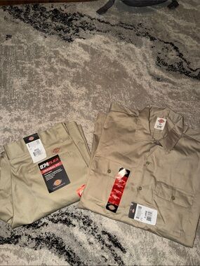 Dickies Khaki Work Pants and Long-Sleeve Shirt Set